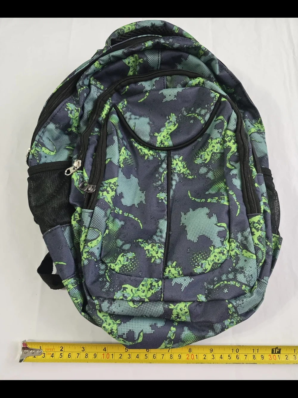 Dinosaur Print Kids Backpack Blue/Green Polyester Zip Padded w/ Outer Pockets